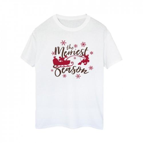 Disney Womens/Ladies Mickey Mouse Sleigh Cotton Boyfriend T-Shirt