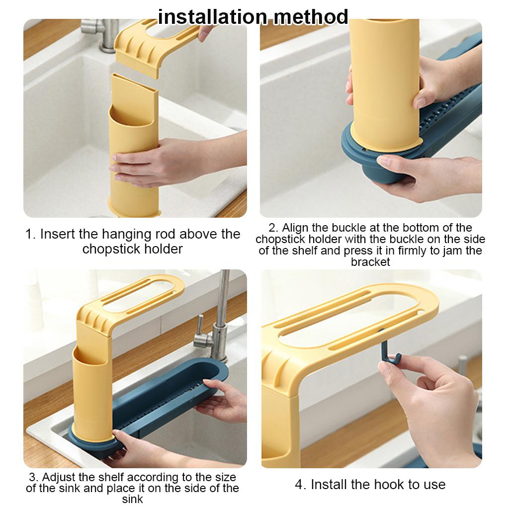 Sink Storage Shelf Hollow Sponge Drain Holder Rack Adjustable Plastic Kitchen Organizer
