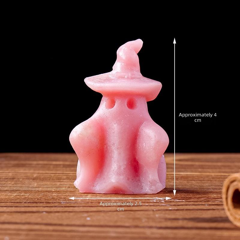 Natural Pink Opal Crystal Carving Pendant Ghost Sculpture Halloween Decoration Raw Stone Lucky Charm for Home Decor