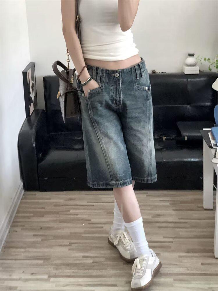 Women s American Vibe Retro Washed Distressed Denim Shorts - Trendy High Street Loose Fit Five-Point Design 3XL