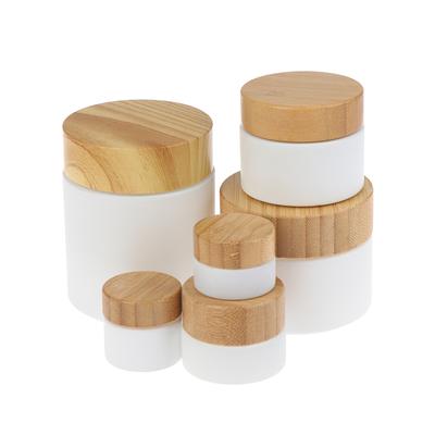 Mini-Glasbehälter Kosmetik-Subverpackung Abfüllung Holzdeckel Flasche Gesichtscreme Lippenstift Aufbewahrungsbehälter mattiert nachfüllbar 5G-200G