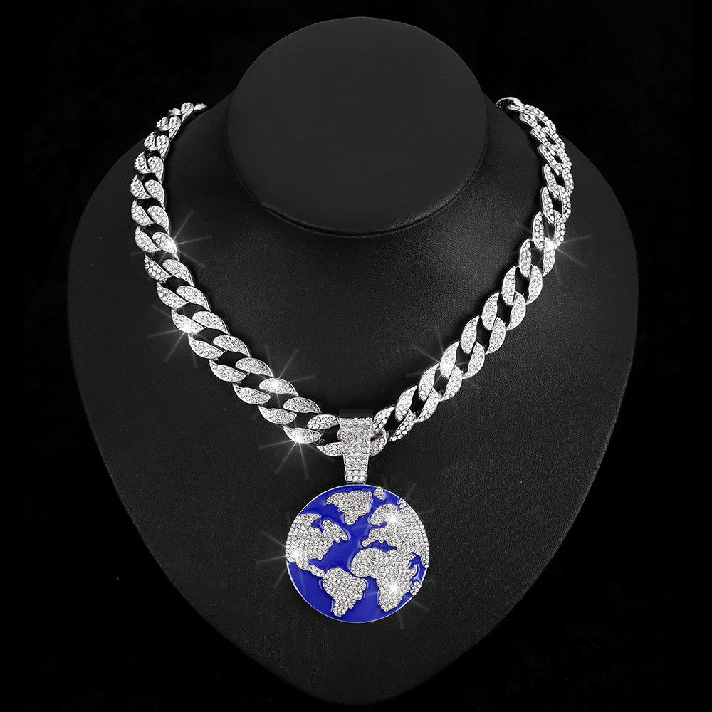 European and American new products drop oil hip-hop planet earth pendant Cuban necklace men's personality environmentally friendly alloy jewelry