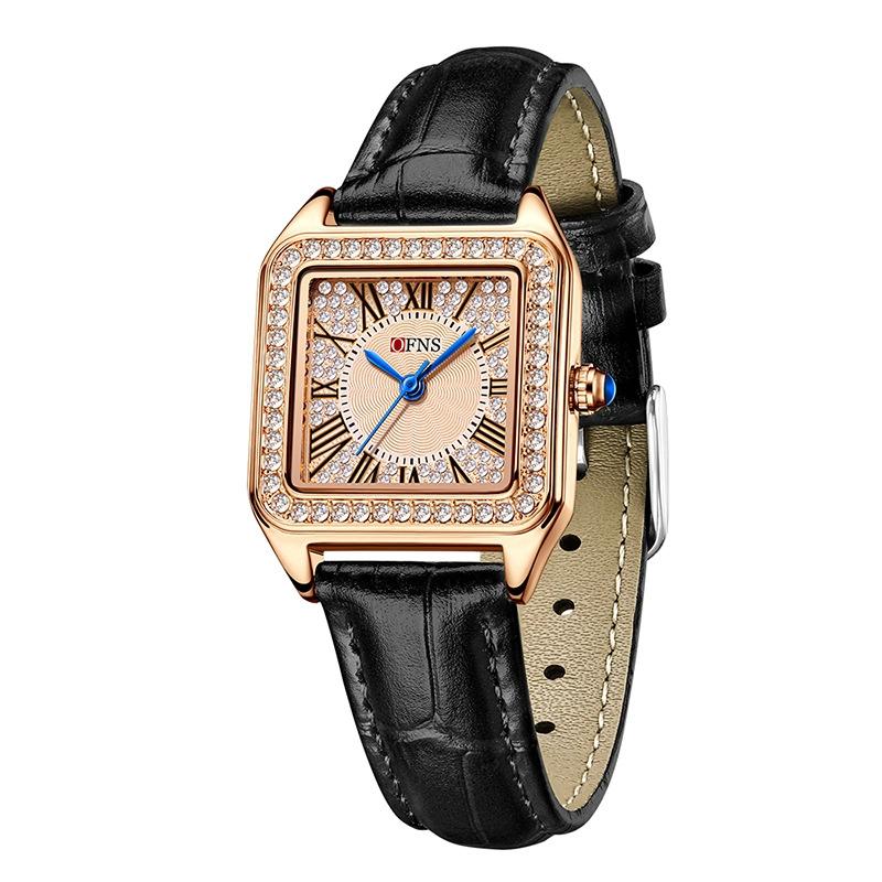 

SANDA Женские кварцевые часы Легкая роскошь Бриллиантовые Квадратные Элегантные Римские Водонепроницаемые Модные Тренд Наручные часы для Леди Leather коричневый/чёрный