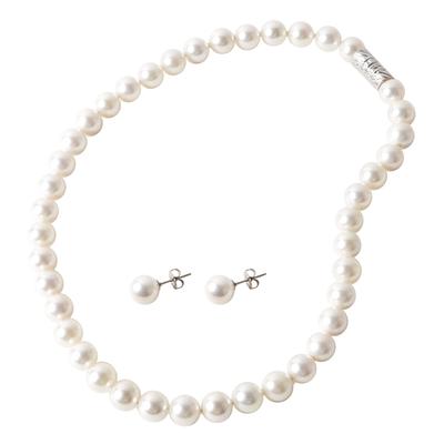 Perlenkette in Blume, magnetische Perlenkette aus Perlen, Ohrringe, Perlen, Hochzeit, Abschlussfeier, Schuleinführung, Zeremonie, Accessoire, Blume, 38 cm, Weiß, Set