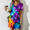 Sommer Mode Damen V-Ausschnitt Morandi Farbige Blumen Print Kleid Sex Kurzer Rock Kleider