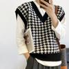 Nové Dámské Houndstooth Volná Pletená Vesta Svetr Výstřih do V Bez rukávů Silný ležérní svetr Kostýmy Dámská vesta Topy 17502