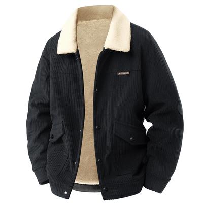 Men's Winter Corduroy Casual Lapel Jacket - Trendy, Thickened, Plus Velvet