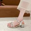 Fashion Yama Roman high-heeled slippers 2025 summer new thin strips with open-toed buckle straps medium-heeled sandals women