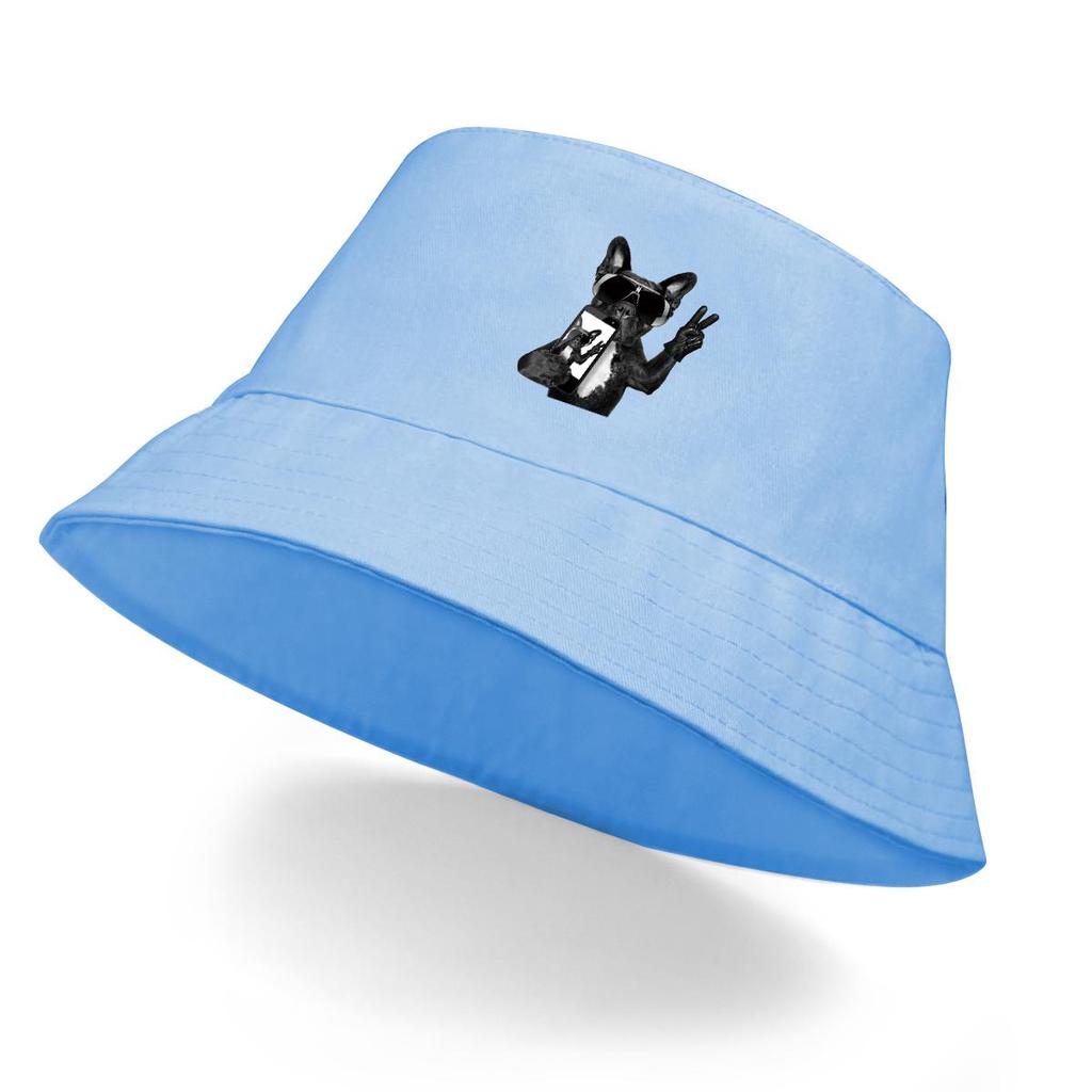 Black Dog Sunglasses Print Bucket Hat , Cool Animal Phone Women's Hat Fit Unisex Wide Brim Beach Cap