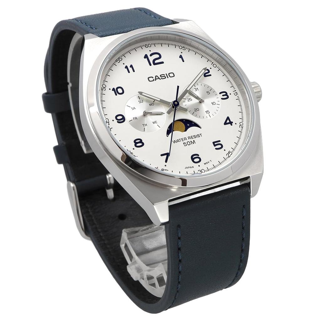 CASIO Standard Moon Phase Analog Watch Greenish Blue Leather Band White Overseas Model Men's MTP-M300L-7AV [Item]