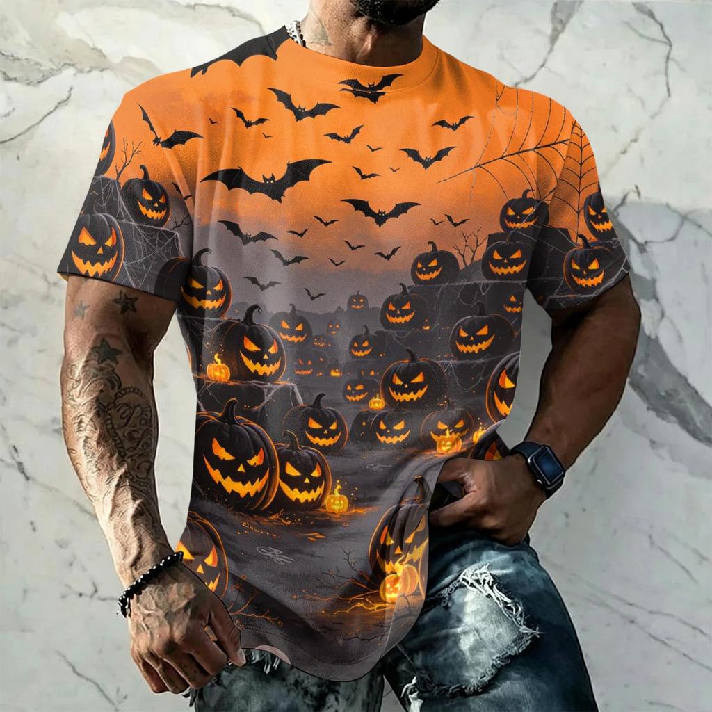 Men's Halloween Print Vintage Texture Short Sleeve T Shirt Loose Breathable Summer Sports Street Casual Daily Wear Top