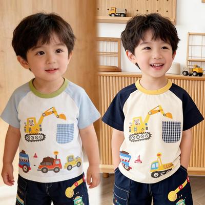 2026 Summer Boys' Cartoon Print Round Neck Short Sleeve T-shirt