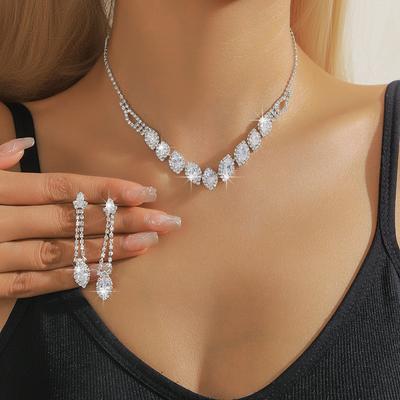 Fashion Bridal Necklace Jewelry Set Zircon Rhinestone Tassel Necklace Earrings Two-Piece Set Women'S Wedding Banquet Accessories