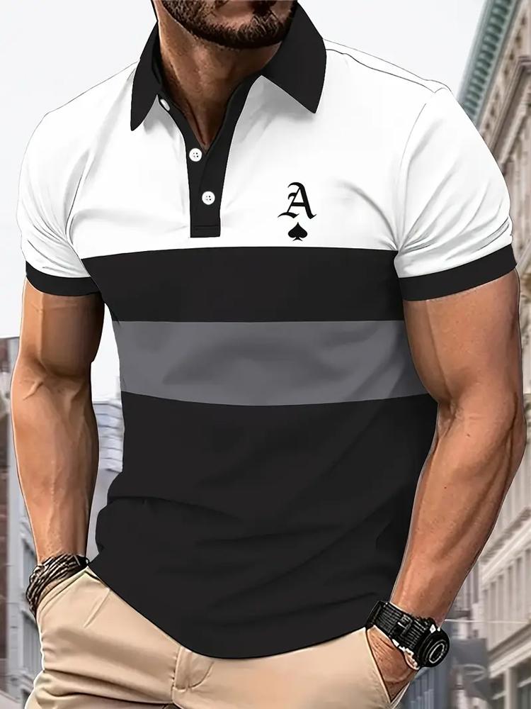 

Мужская летняя повседневная клетчатая полосатая футболка-поло с коротким рукавом для лета M чёрный