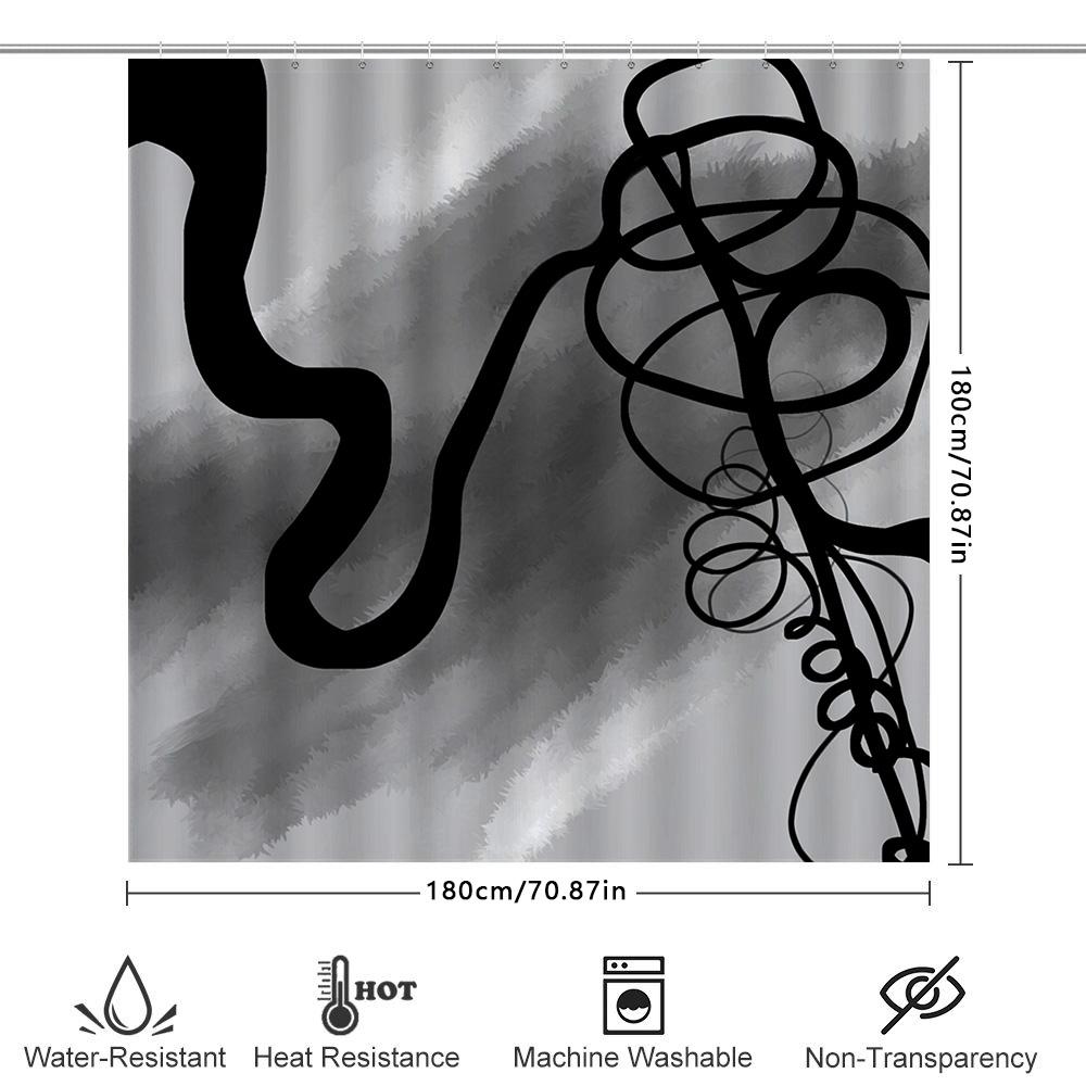 White Bath Curtain With Black Design Print Modern Bathroom Decor Shower Curtain Set For Home Decoration In Grey