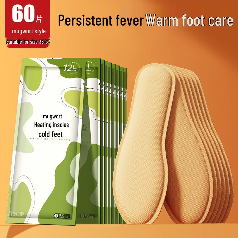 Mugwort Self-Heating Insoles - Warm Foot Patches for Women, Men & Baby - 12-Hour Heating for Cold Feet In Winter