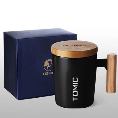 TOMIC TCL1329 Ceramic Mug with Wooden Handle and Lid