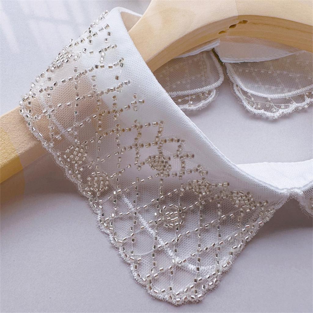 Elegant Organza Beaded Embroidered Faux Collar Necklace Half Shirt Blouse Choker Fashion Clothing Accessory for Women