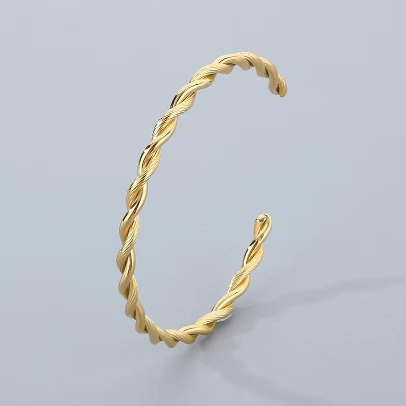 Минималистичный браслет-манжета из титановой стали C-образной формы с витым плетением Steel