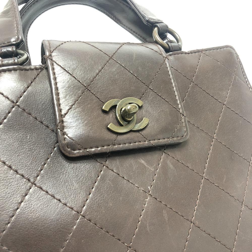 CHANEL Matelasse Turn lock Handbag Bag Backpack Hand Bag Calfskin Brown
