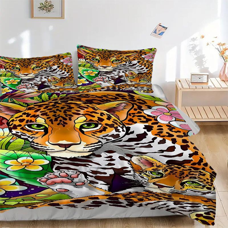 3pcs Leopard Print Duvet Cover Set - Machine Washable, Includes 1 Cover and 2 Pillowcases, No Core Included yy251013023