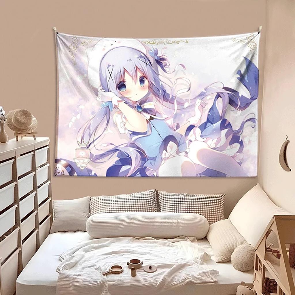 Kawaii Style Girl Hanging Cloth Cartoon Dormitory Bedroom Bedside Tapestry Wall Background Cloth Rental House Decorative Cloth