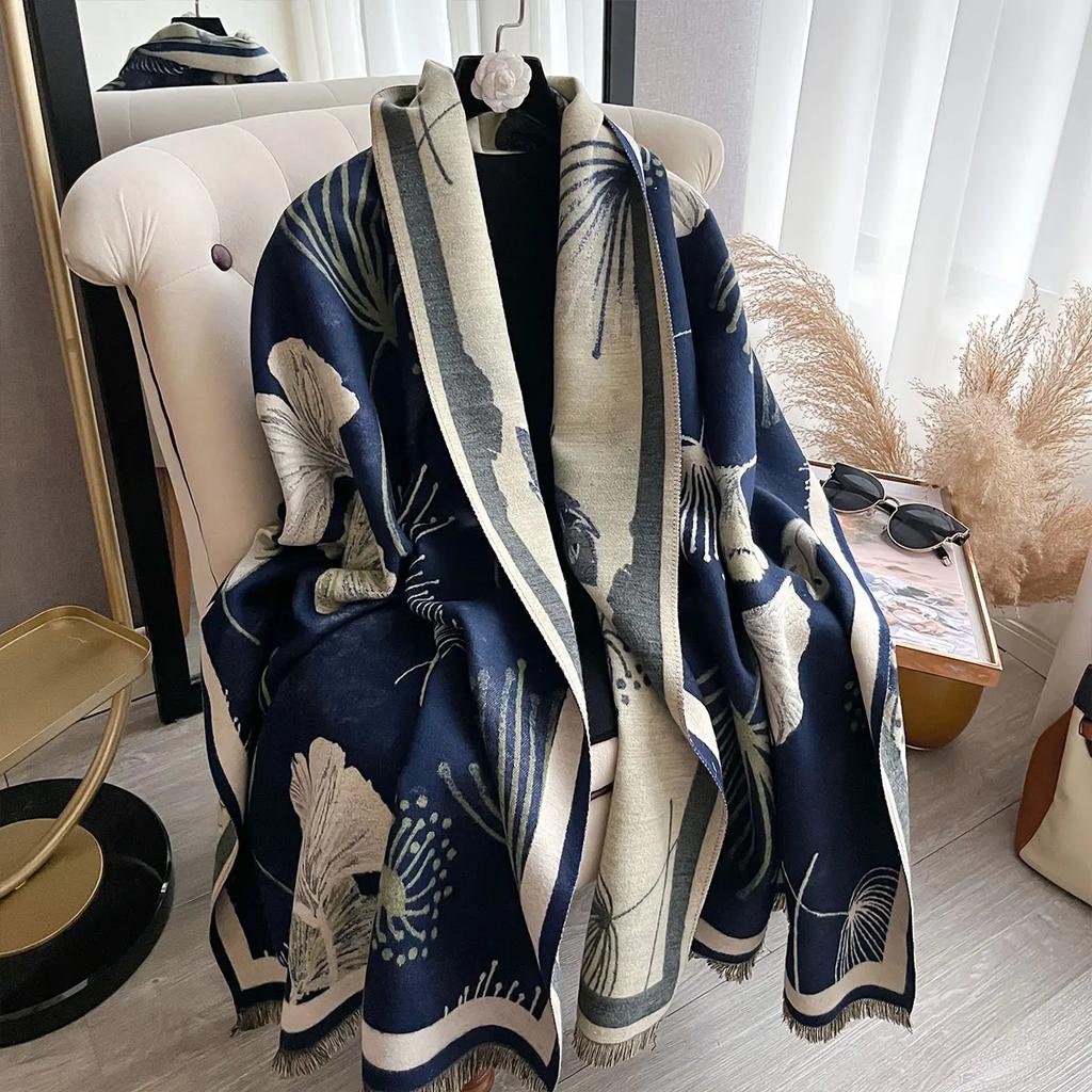 New Winter Warm Cashmere Shawl Fashion Leaf Scarf Women Neckerchief Pashmina Head Scarves Wrap Femal Poncho Echarpe Bandana