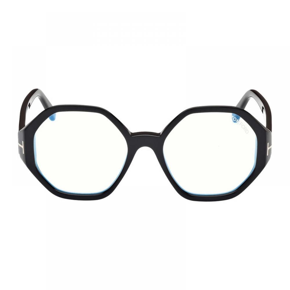 Tom Ford Eyeglasses Geometric Full Rim  Shiny Black Frame And Clear Blue Light Block Lens Ft5967 B001 Black