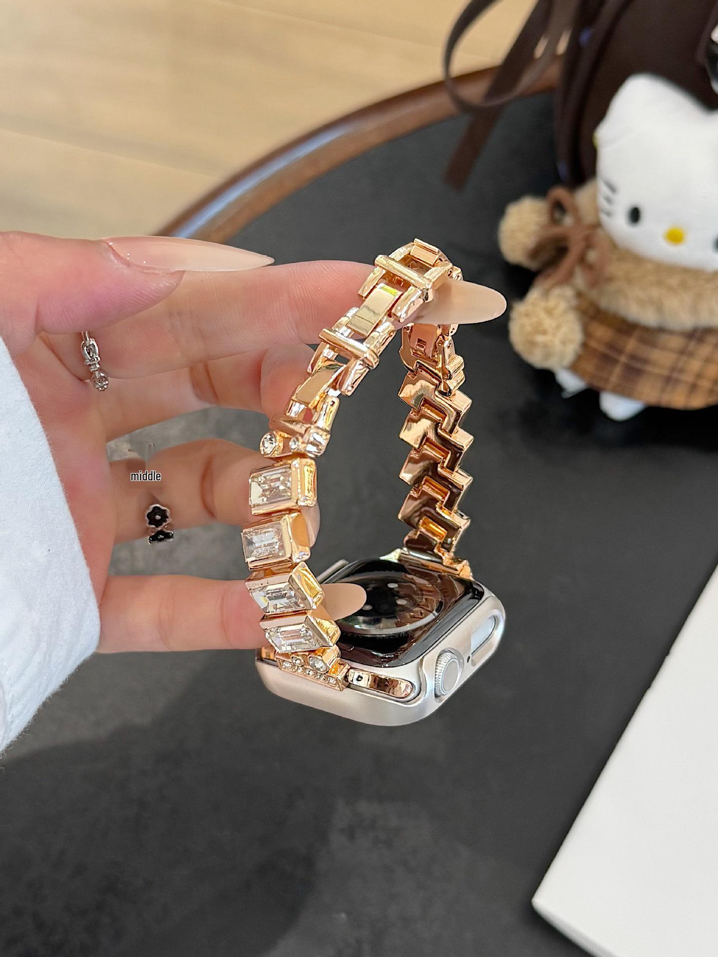 

French Baguette Metal Watch Strap for Apple Watch Series 2-11 Huawei 11/11 Pro рожевий колір золота