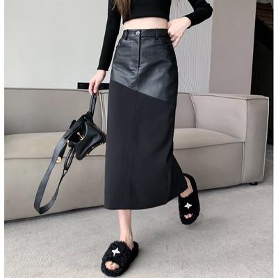 Chique e elegante feminino midi saia cor sólida cintura alta fino ajuste magro fosco couro do plutônio aconchegante commuter bodycon saia streetwear