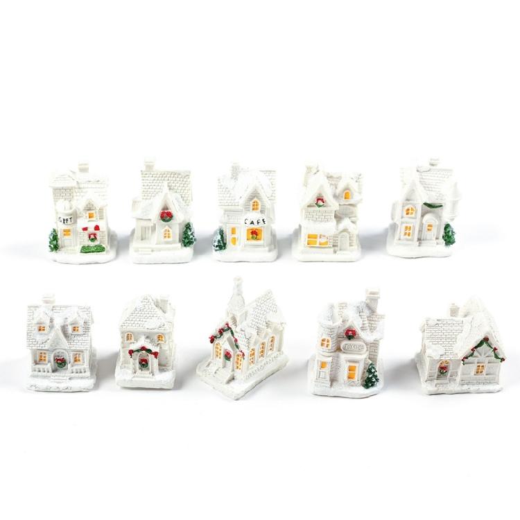 Casas de Resina em Miniatura Luz de Natal Edifício Iluminado Figura para Presente de Feriado Infantil Decoração de Festa Sazonal