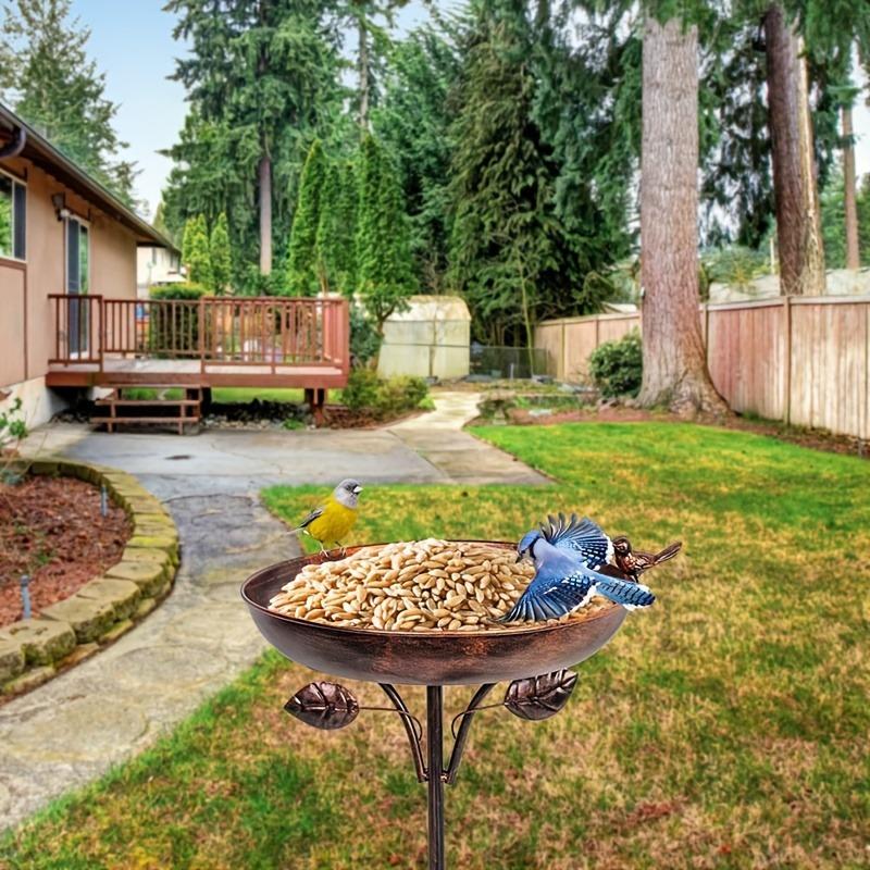 1pcs Vintage Iron Bird Feeder & Bath with Ground Stake Antique Outdoor Garden Decor Rustic Yard Ornament for Birds