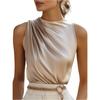 Women's Fashionable And Versatile Color Pleated Sleeveless Pullover Turtleneck T,shirt