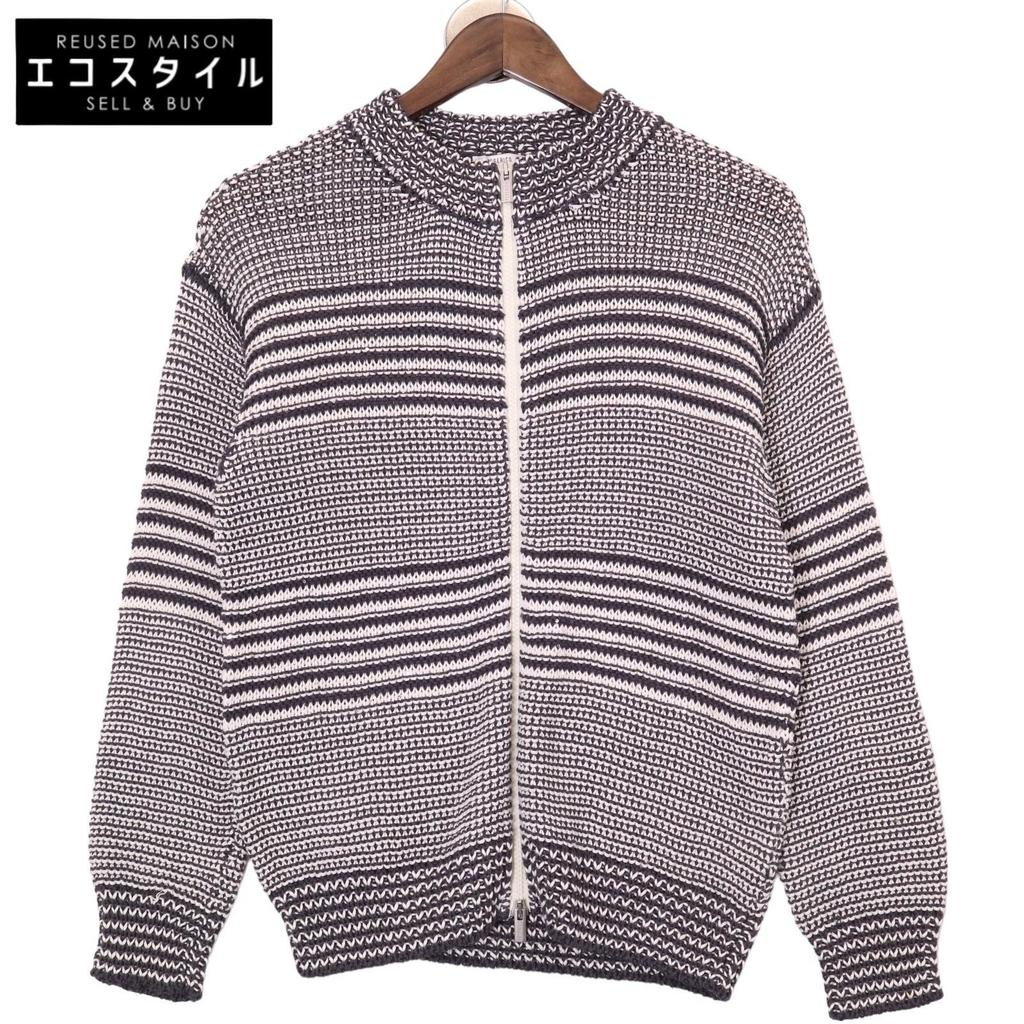 Peserico LE1263303 Navy X White Cotton Sequined Zip Knit Tops 42 Gray X whiteUsed