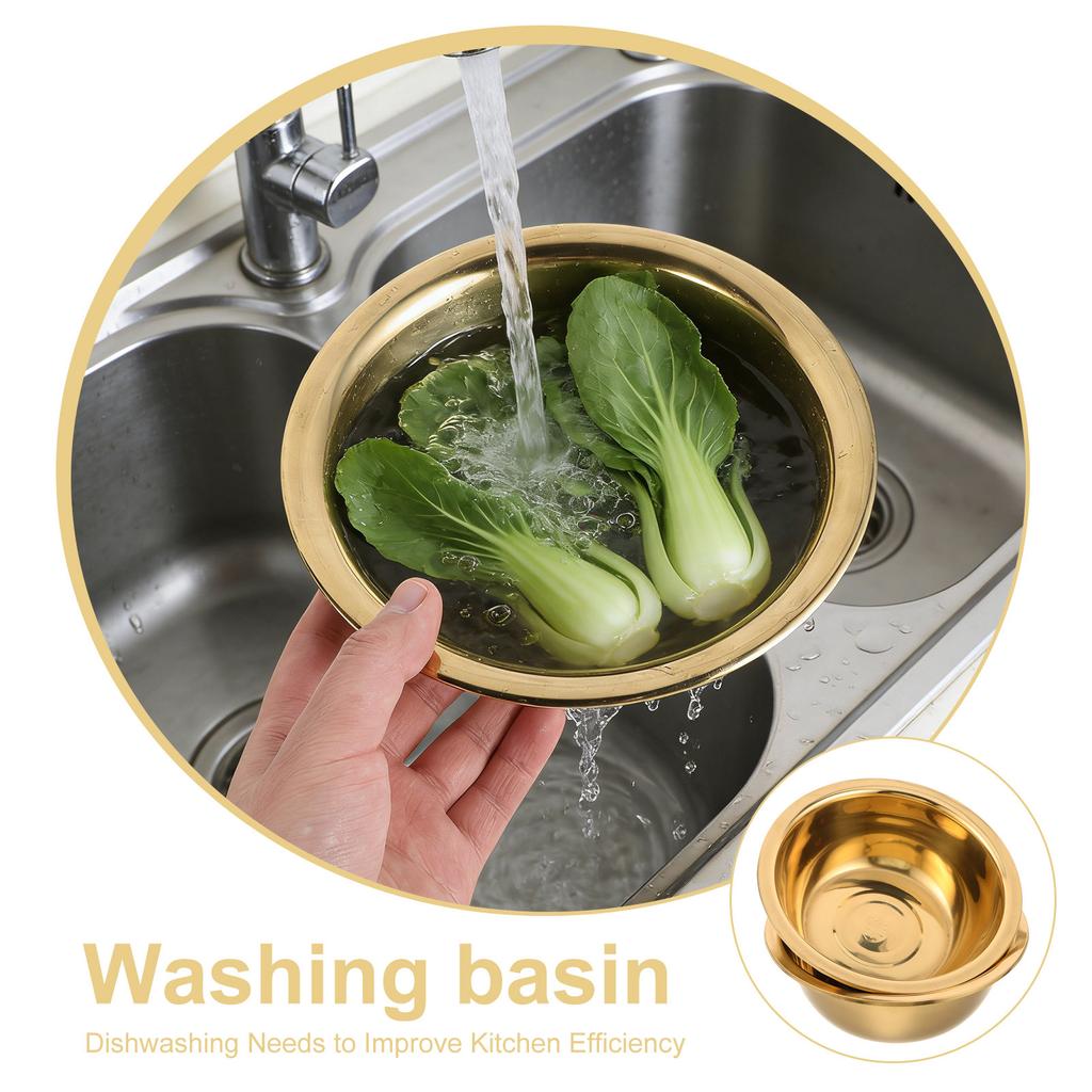 2 Stück Edelstahl Waschbecken Schüssel Verdickt Gold Finish Mehrzweck Metall Rührschüssel für Salat Zubereitung Obst Waschen Gemüse