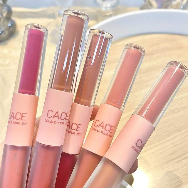 CACE Double Head Lesk na rty Sexy Red Lip Makeup Lip Mud Mirror Vodní lesk Lip Glaze Matná rtěnka Voděodolná korejská kosmetika