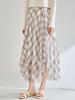 Plaid Asymmetrical Draped Chiffon Midi Skirt with Irregular Hem