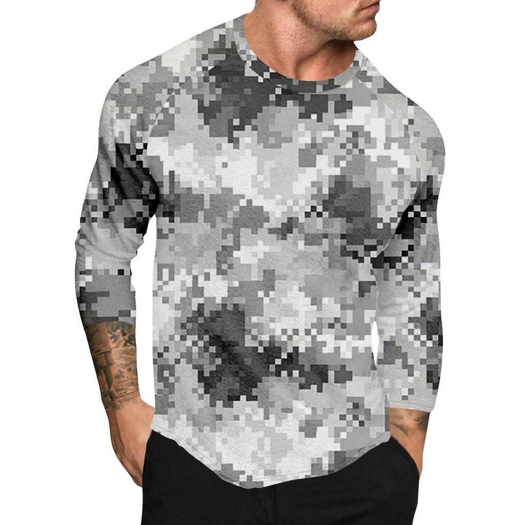 Camouflage Style Printed Raglan Sleeves Men's Short Sleeved Top