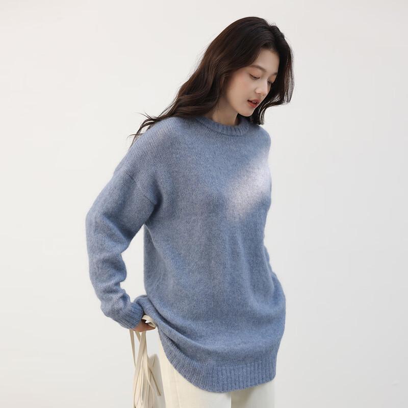 Snuofde Women's Relaxed Fit Round Neck Knit Sweater