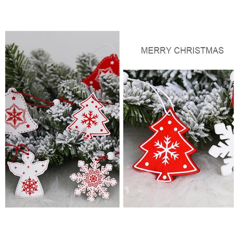 12 Pcs Christmas Wooden Pendant Decoration Holiday Elk Snowflake Star Chrimbo Tree Hanging Ornaments Home DIY Decors