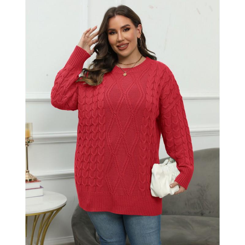 Womens Oversized Crewneck Knit Sweater Loose Fit Long Sleeve Pullover Winter Plus Size 0XL-3XL