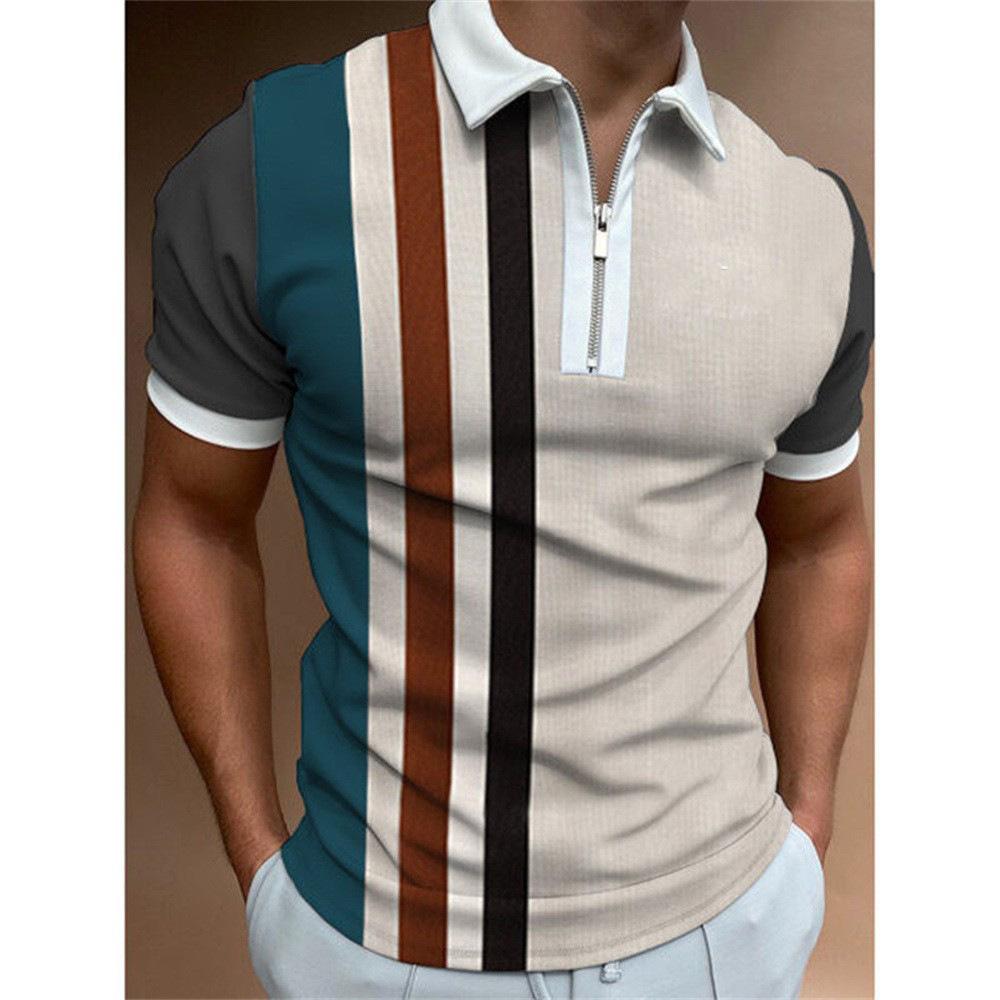 Men'S 3Dpolo Shirt Independent Station Zipper Short Sleeve T-Shirt Pullover Casual Men'S Clothing