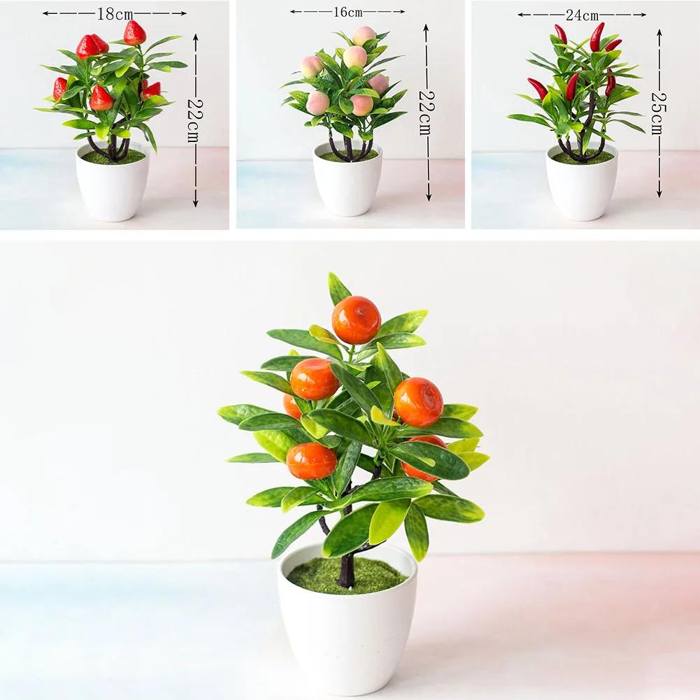 1PCS Artificial Bonsai Fake Plant Flower Potted Simulated Plastic Fruit Potted Plants Livingroom/Bedroom Home Garden Decorative