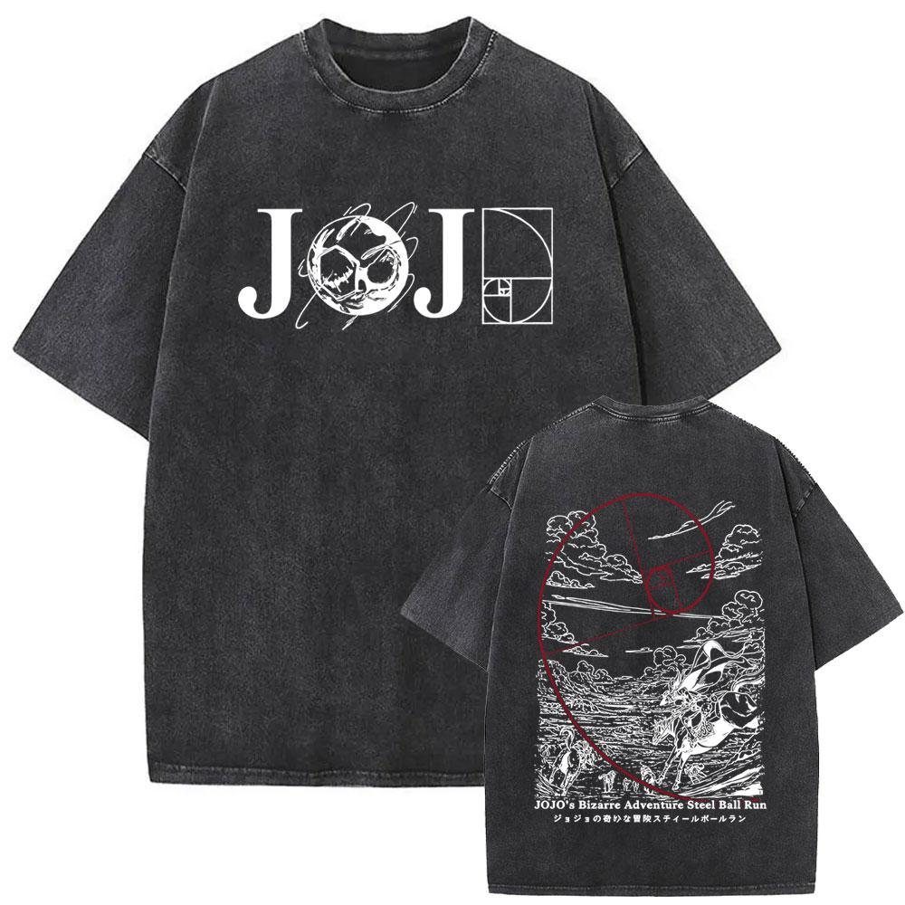 Washed Vintage Anime Jojo Bizarre Adventure Tshirt Retro Manga Giorno Giovanna T Shirts Men Casual Cartoon Oversized Tshirts