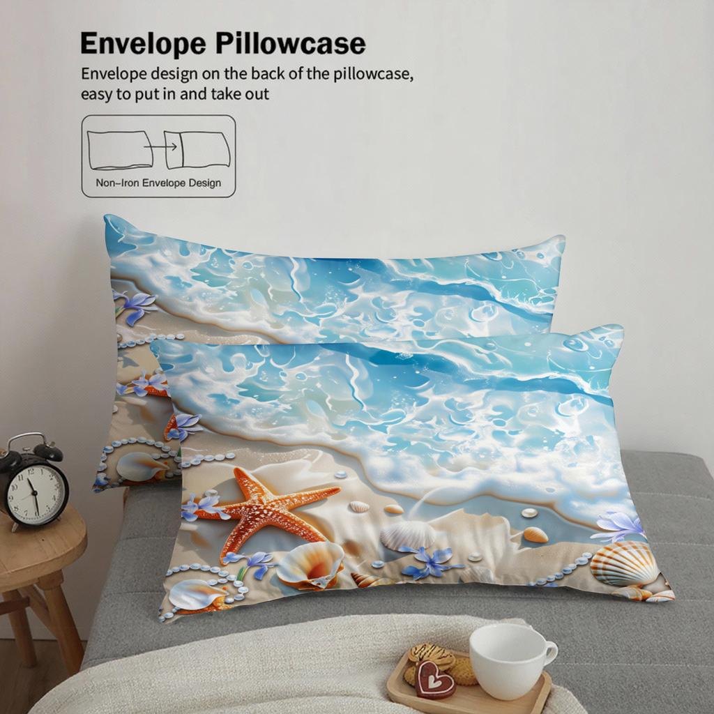 3pcs Sunny Blue Duvet Cover With 2 Pillowcases 3D Printed Starfish Beach Bedding Sets Cmoforter Not Included Room Decoration