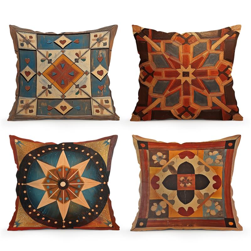 Retro Moroccan Style Cushion Pillowcase Printed Polyester 45X45Cm Throw Pillowcover Decorative Sofa Cushion Pillowslip Decor