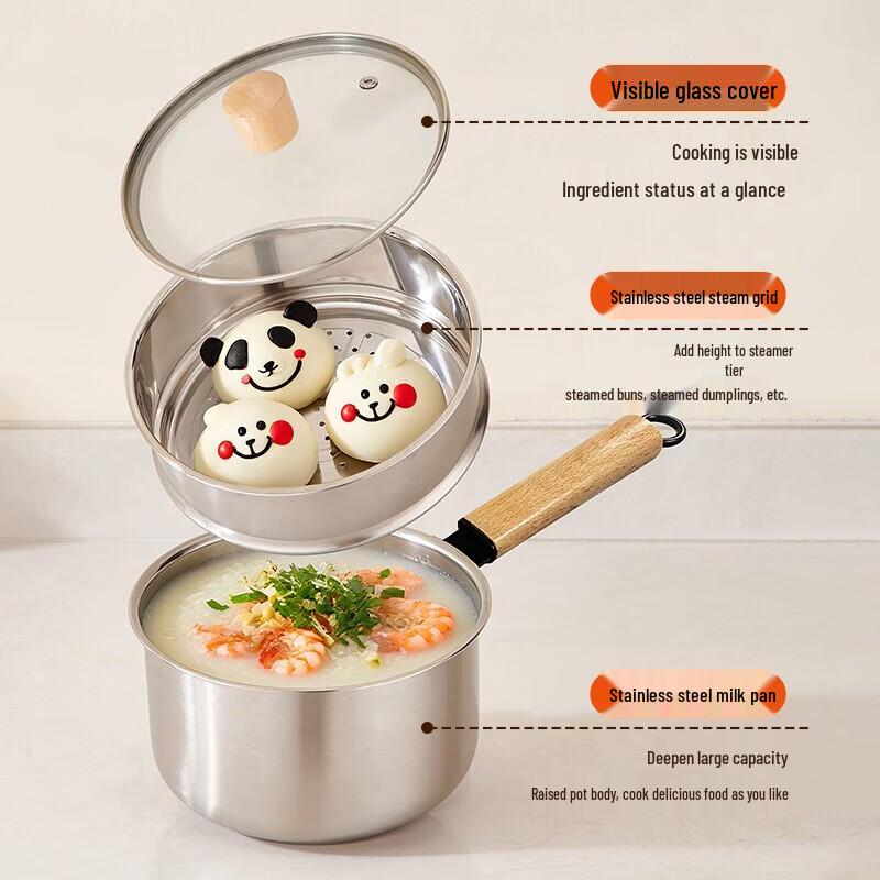 Ningzhao Stainless Steel Wooden Handle Saucepan with Steamer