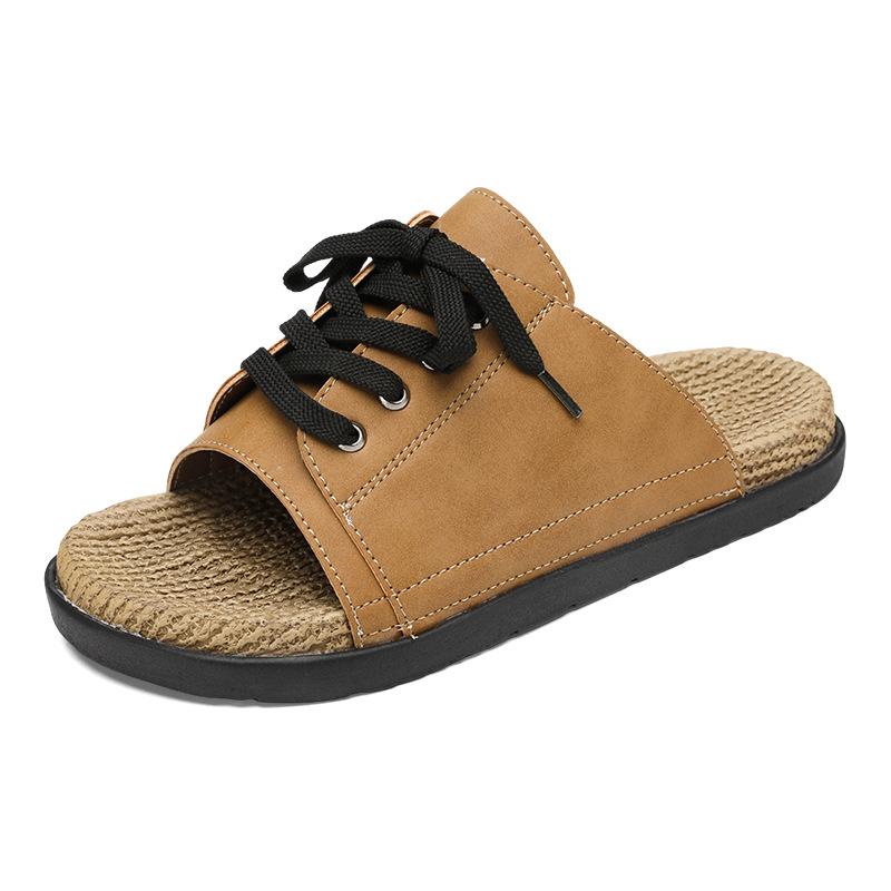 

Sandals summer new breathable casual wear trend lace-up one-word drag men s personality large size slippers 48