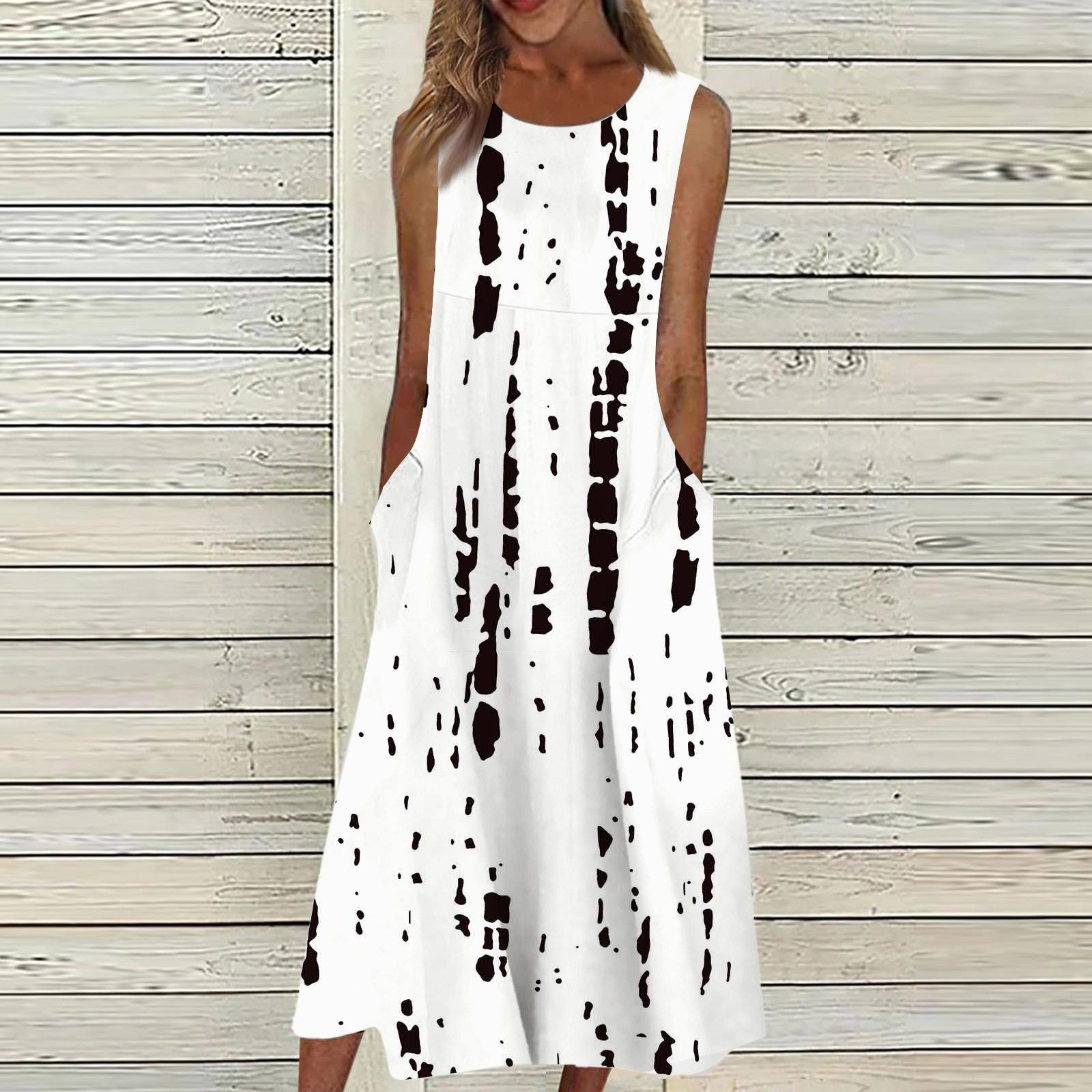 

Жен. Повседневные платья с принтом Круглый вырез Классический Классический На открытом воздухе Повседневные Без рукавов Свободные платья XL