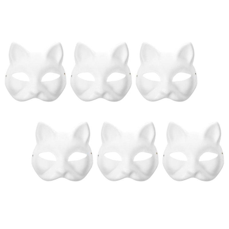 6 Pcs Party Mask Halloween Paintable Blank DIY White Masks Makeup Paper Cat Child